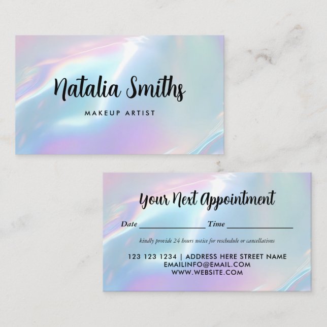 Carte De Rendez-vous Elegant Iridescent Holographic Opalescent (Devant / Derrière)