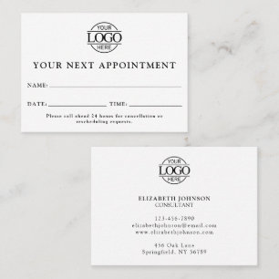 Carte De Rendez-vous Élégant professionnel noir et blanc simple rappel