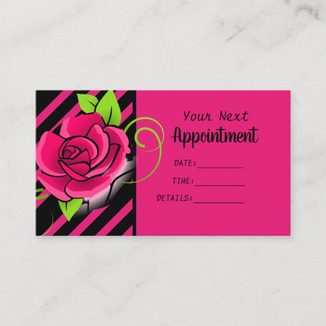 Carte De Rendez-vous Élégant Salon rose noir et rose chaud rayé (Devant)