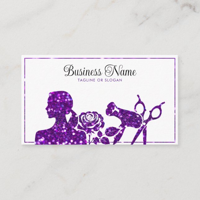 Carte De Rendez-vous Elégante Parties scintillant violet Floral Coiffeu (Devant)