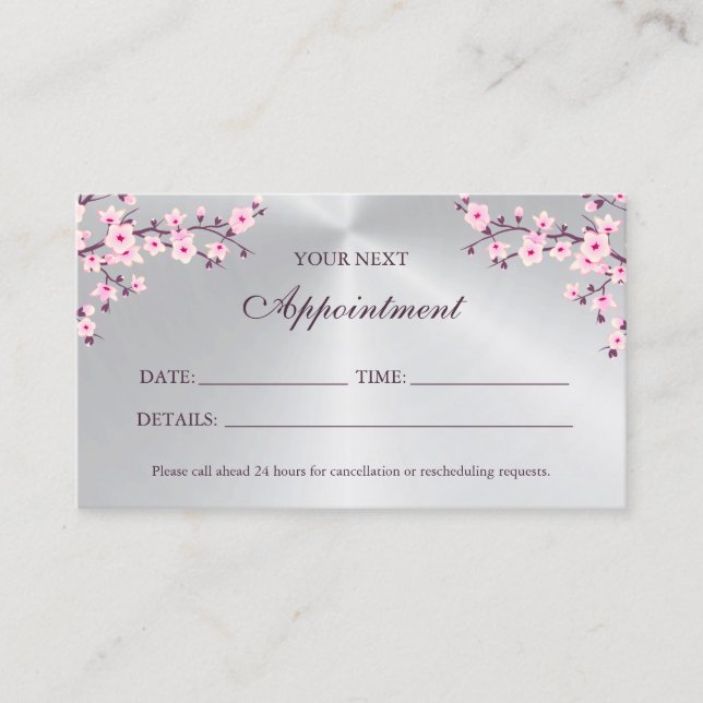 Carte de rendez-vous en argent rose cerise en fleu (Devant)
