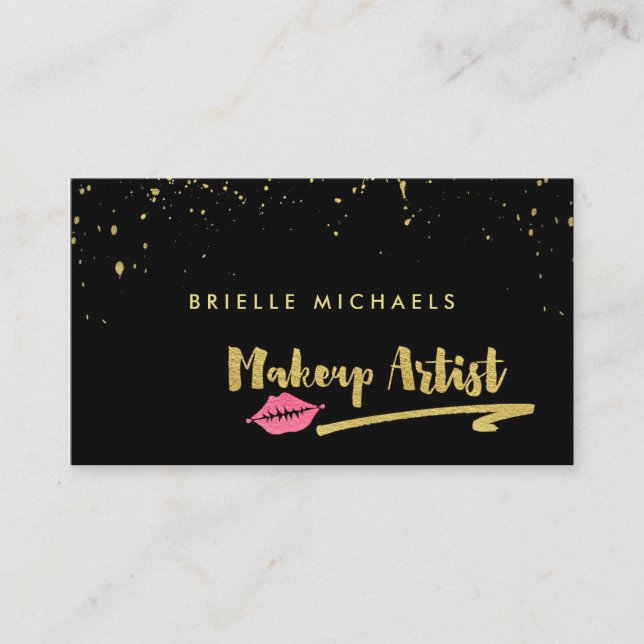 Carte De Rendez-vous Faux Gold Avec Lips Rose Maquillage Artiste Rendez (Devant)