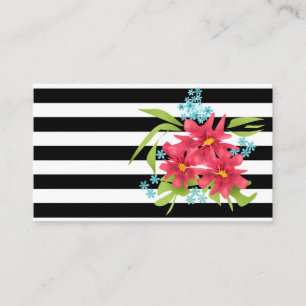 Carte De Rendez-vous Fleurs roses sans joint floral noir blanc rayé l