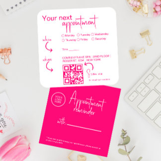 Carte De Rendez-vous Fuchsia rose Modern Beauty Salon code QR