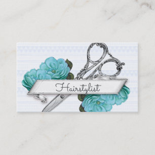 Carte De Rendez-vous girly bleu de coiffeur floral vintage de styliste