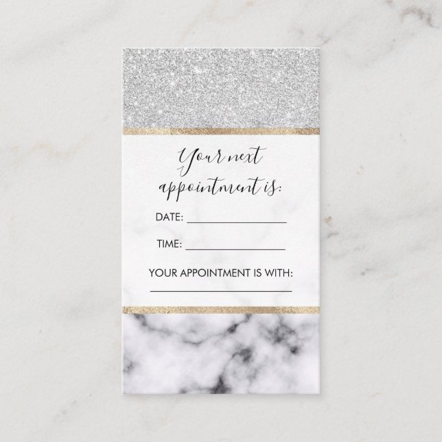 Carte De Rendez-vous Glamorous Silver White Glitter Marble Gradient (Devant)