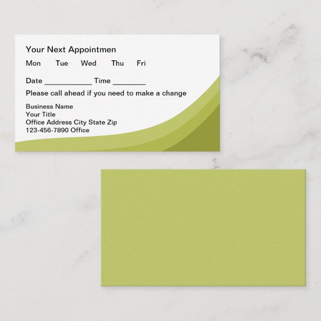 Carte De Rendez-vous Green Simple Business Client Appointment Cards (Devant / Derrière)
