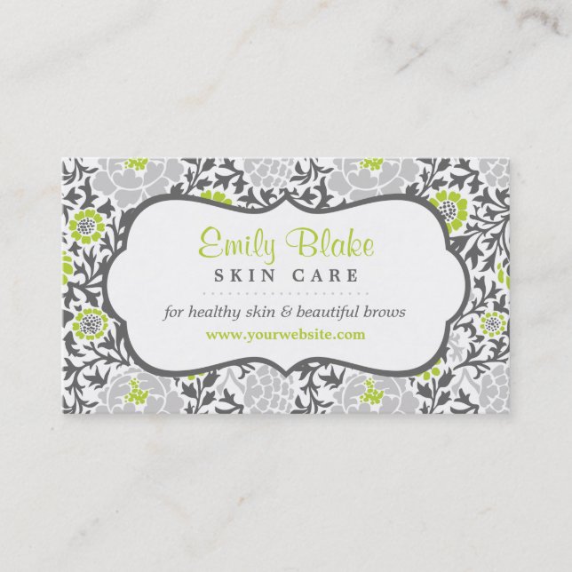Carte de rendez-vous Grey and Green Floral Damask (Devant)