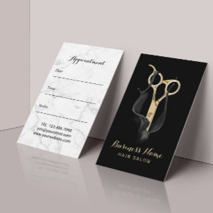 Carte De Rendez-vous Hair Salon Modern Black & Gold Hair Appointment