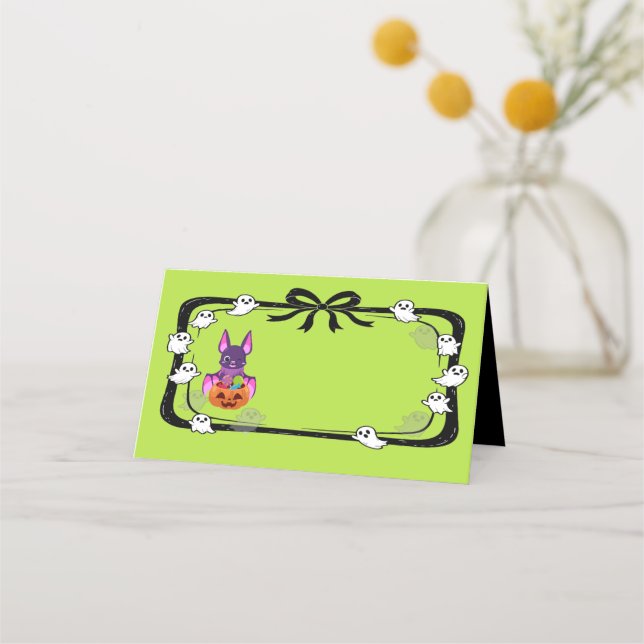Carte De Rendez-vous Halloween Bat With Candy Place Card (Devant)