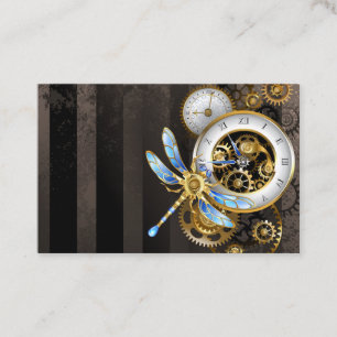Carte De Rendez-vous Horloge à vapeur avec libellule mécanique
