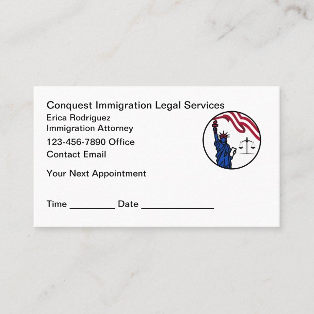 Carte De Rendez-vous Immigration Naturalization Lawyer Appointment Card (Devant)
