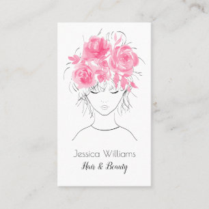 Carte De Rendez-vous Jolie fille avec aquarelle rose rose-Floral