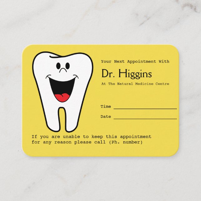 Carte De Rendez-vous Joyeux Dentiste Nomination Rappel Jaune (Devant)