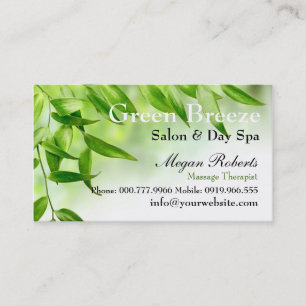 Carte De Rendez-vous Le vert laisse le salon de massage de soins de la