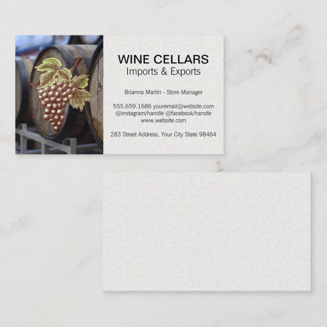 Carte De Rendez-vous Les raisins sur la vigne | Barils à vin (Devant / Derrière)