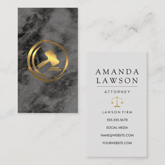 Carte De Rendez-vous Logo Gold Gavel | Droit | Marbre noir (Devant / Derrière)