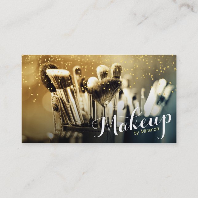 Carte De Rendez-vous Maquillage Artiste Brosse Set Gold Confetti Rendez (Devant)
