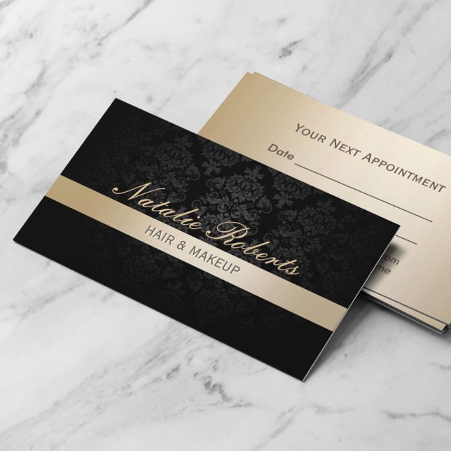 Carte De Rendez-vous Maquillage Artiste Gold Striped Damask Nomination (Créateur téléchargé)