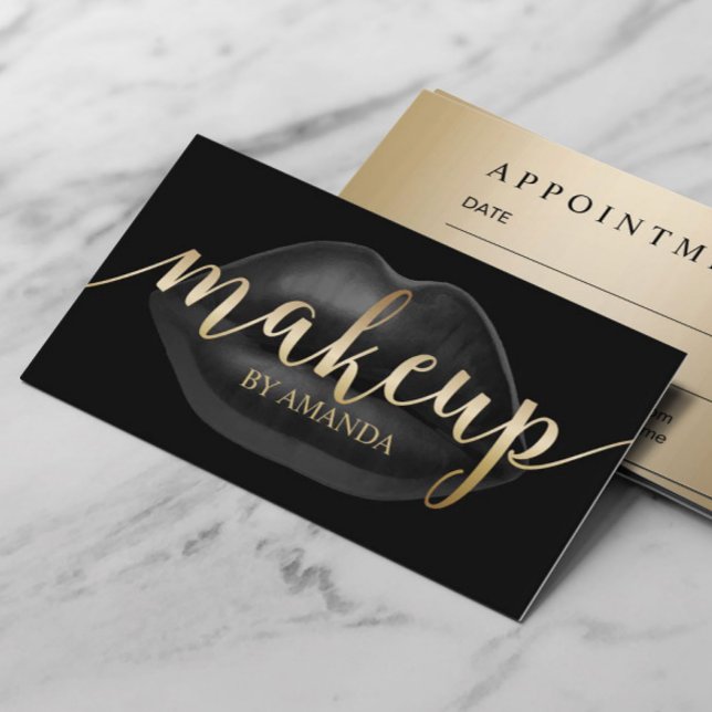 Carte De Rendez-vous Maquillage Artiste Luxe Lèvres Noires Salon Rendez (Créateur téléchargé)