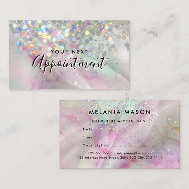 Carte De Rendez-vous Maquillage marbré Artiste Parties scintillant holo (Devant / Derrière)