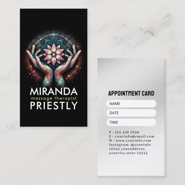 Carte De Rendez-vous Massage Thérapie Guérison Mains Énergie Spa Bien-ê (Devant / Derrière)