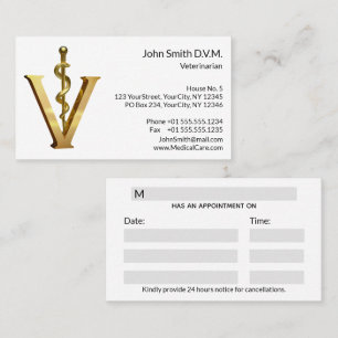 Carte De Rendez-vous Médecine vétérinaire Asclepius Vet Gold V Élégant