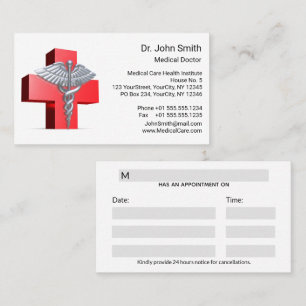Carte De Rendez-vous Médicale 3D Silver Caduceus Croix Rouge