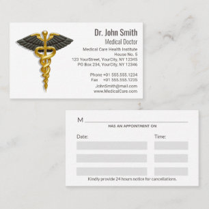 Carte De Rendez-vous Médicale Elegant Gold Caduceus Classy Black Wings