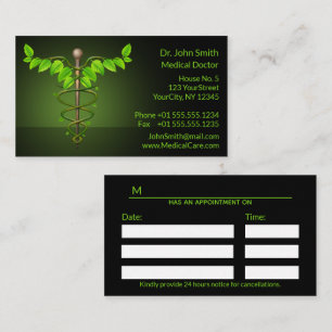 Carte De Rendez-vous Médicale holistique alternatif Caduceus Feuilles v