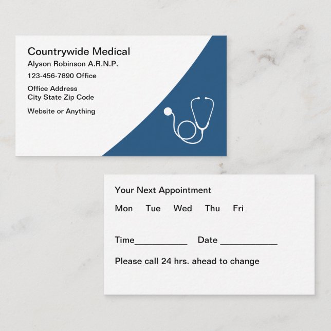 Carte de rendez-vous Médicale pour les infirmières (Devant / Derrière)
