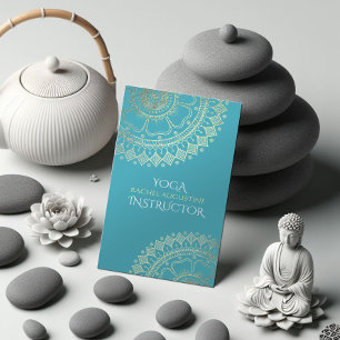 Carte De Rendez-vous Méditation Yoga Instructeur Vert Bleu Or Mandala