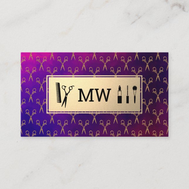 Carte De Rendez-vous Monogramme | Fancy Shears | Coiffure de maquillage (Devant)