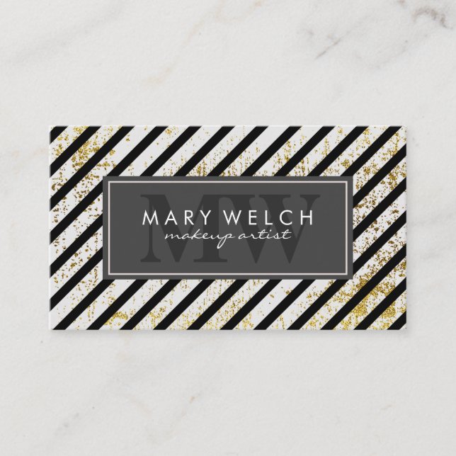 Carte De Rendez-vous Monogramme Gold Grunge Stripes (carte de rendez-vo (Devant)