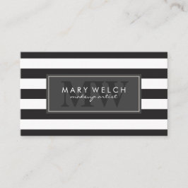 Carte De Rendez-vous Monogramme noir blanc rayures (carte de rendez-vou