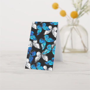 Carte De Rendez-vous Motif sans couture foncé avec papillons bleus Morp