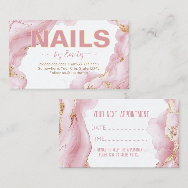 Carte De Rendez-vous Noir et or Agate ongle salon Manicurist (Devant / Derrière)