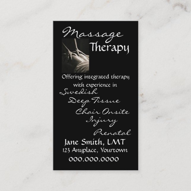 Carte De Rendez-vous Noir lisse de thérapie de massage (Devant)