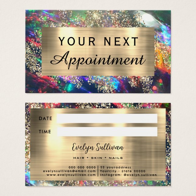 Carte de rendez-vous opale noire parties scintilla (Devant & derrière)