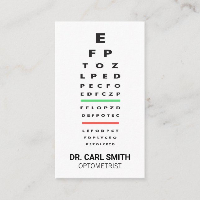 Carte De Rendez-vous Optométriste | Docteur | Diagramme d'examen oculai (Devant)