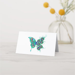 Carte De Rendez-vous Papillon aux plumes de paon vert