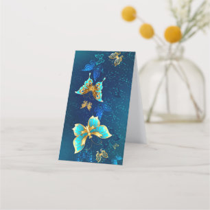 Carte De Rendez-vous Papillons d'or sur un Arrière - plan bleu