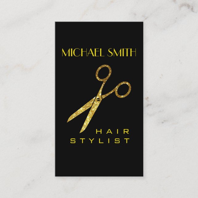 Carte De Rendez-vous Parties scintillant d'or Ciseaux de cheveux Stylis (Devant)