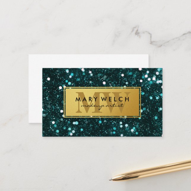 Carte De Rendez-vous Parties scintillant verte Shimmer | Cadre Or (Devant/Arrière en situation)