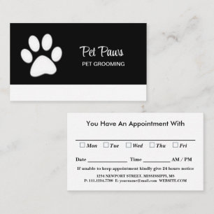 Carte De Rendez-vous Paw chien blanc sur le service de toilettage pour 