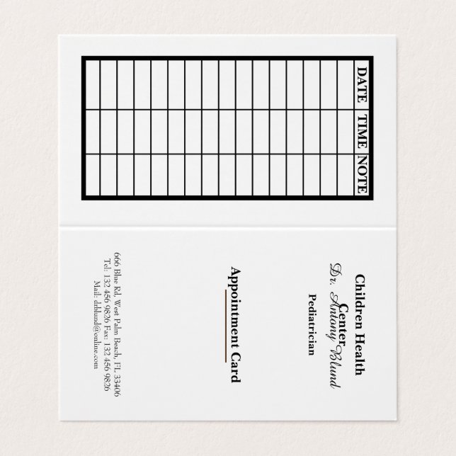 Carte de rendez-vous pédiatrique (Extérieur déplié)