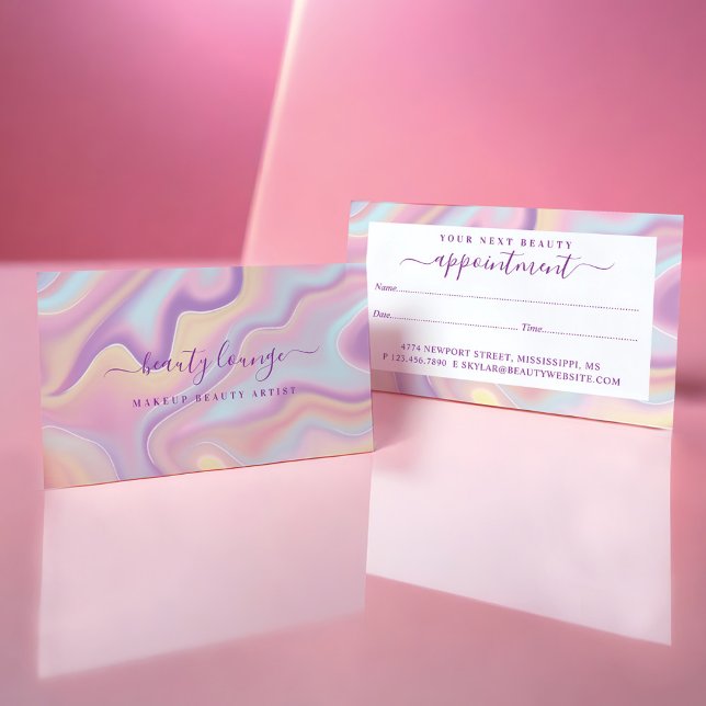 Carte De Rendez-vous Pink Abstrait Iridescente Holographe de beauté (Pink Abstract Iridescent Holographic Beauty Artist Appointment Card)