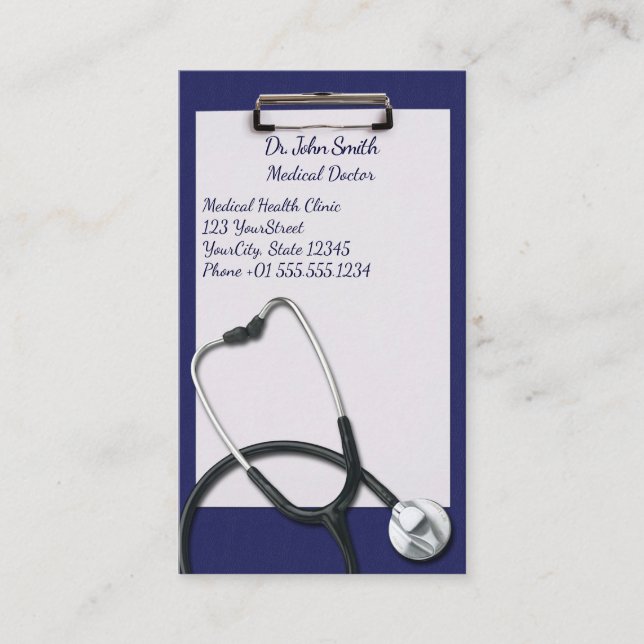 Carte De Rendez-vous Porte - bloc bleu avec stéthoscope Médicale (Devant)