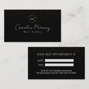 Carte de rendez-vous pour coiffeur en or noir mode