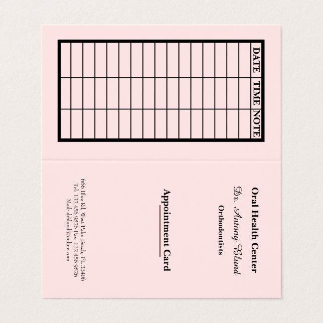 Carte de rendez-vous pour dentiste rose (Extérieur déplié)